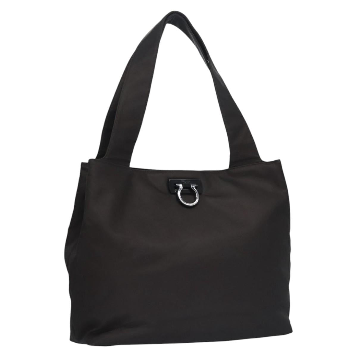 Salvatore Ferragamo Gancini Tote Bag Nylon Brown Auth bs23209