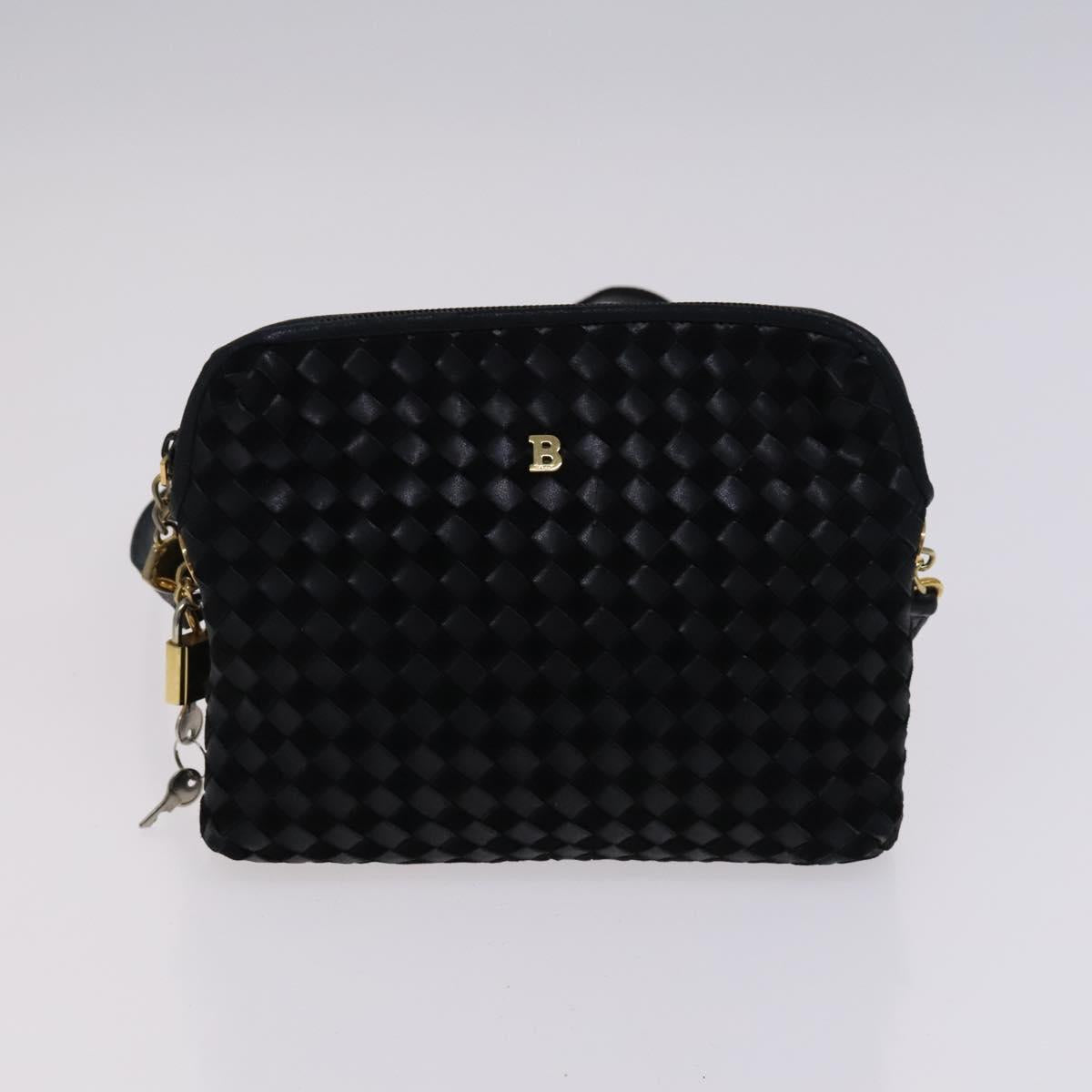 BALLY INTRECCIATO Shoulder Boston Bag Leather 3Set Black White Auth bs23216