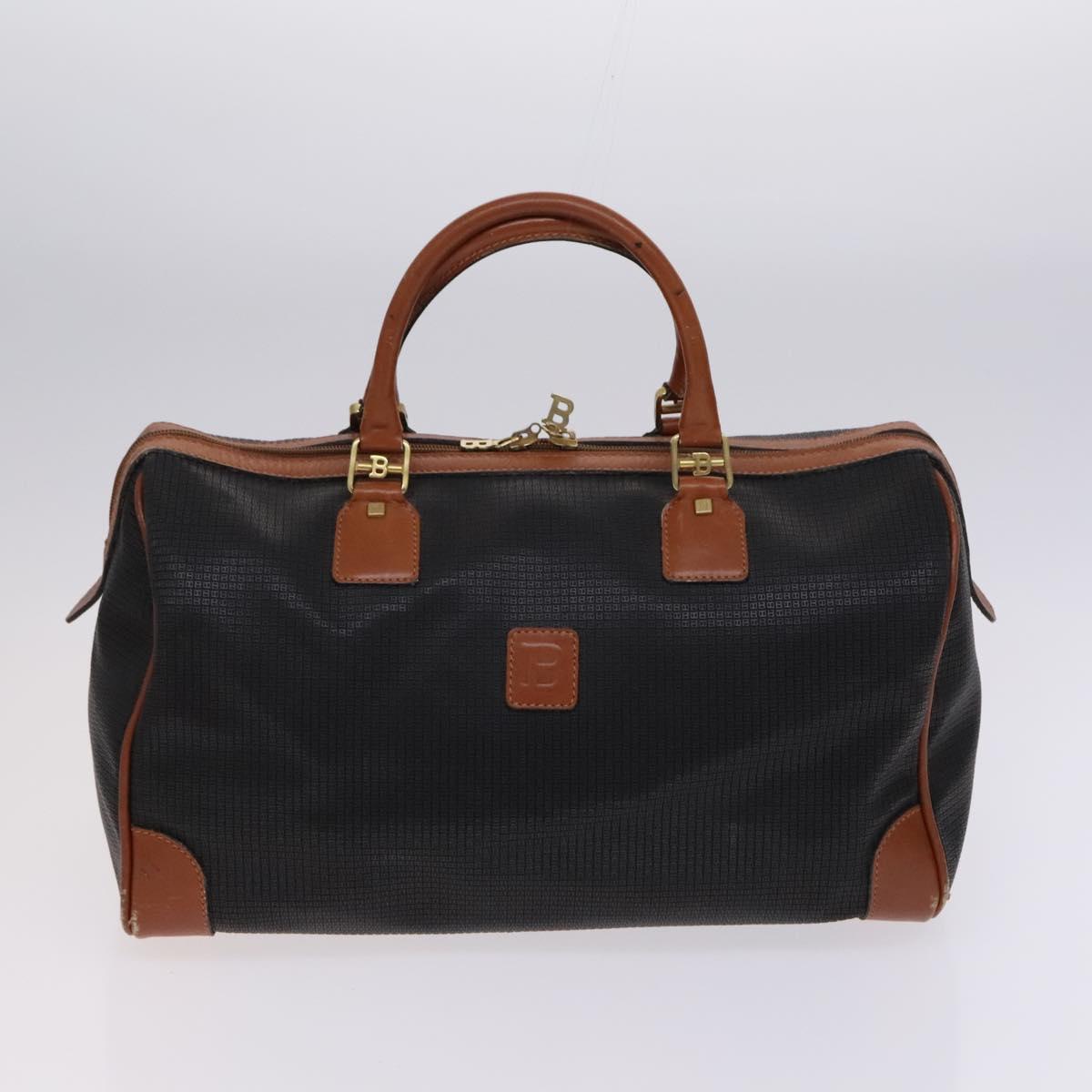 BALLY INTRECCIATO Shoulder Boston Bag Leather 3Set Black White Auth bs23216