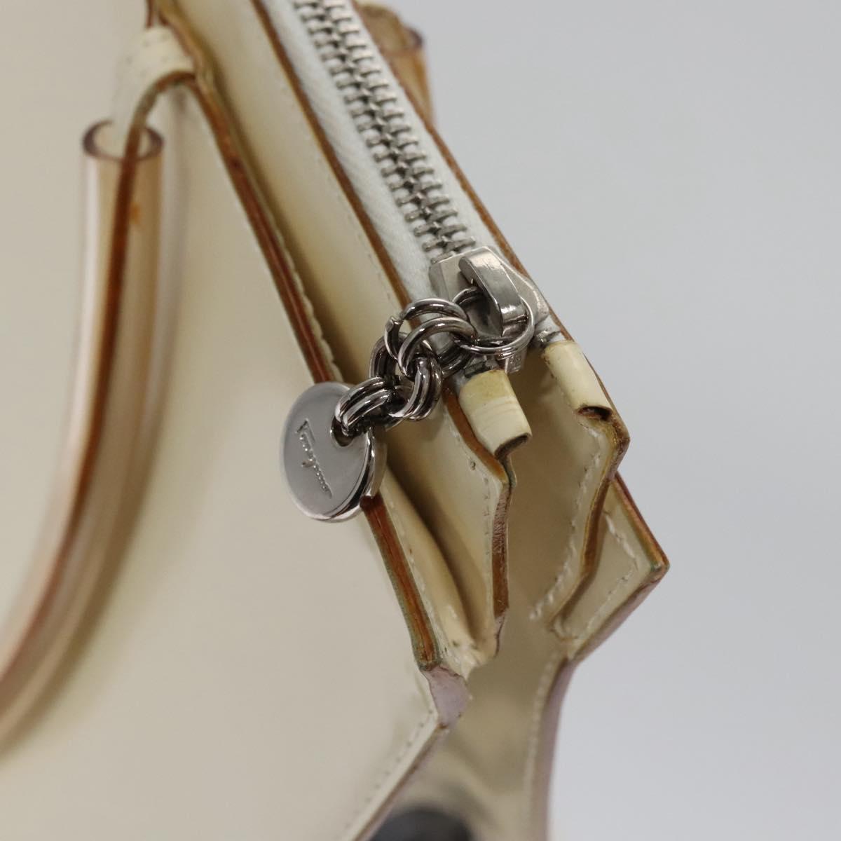 Salvatore Ferragamo Tote Bag Enamel White Silver Auth bs23225