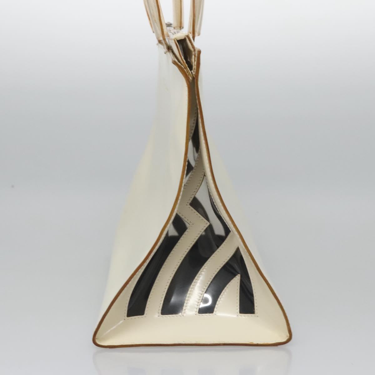 Salvatore Ferragamo Tote Bag Enamel White Silver Auth bs23225