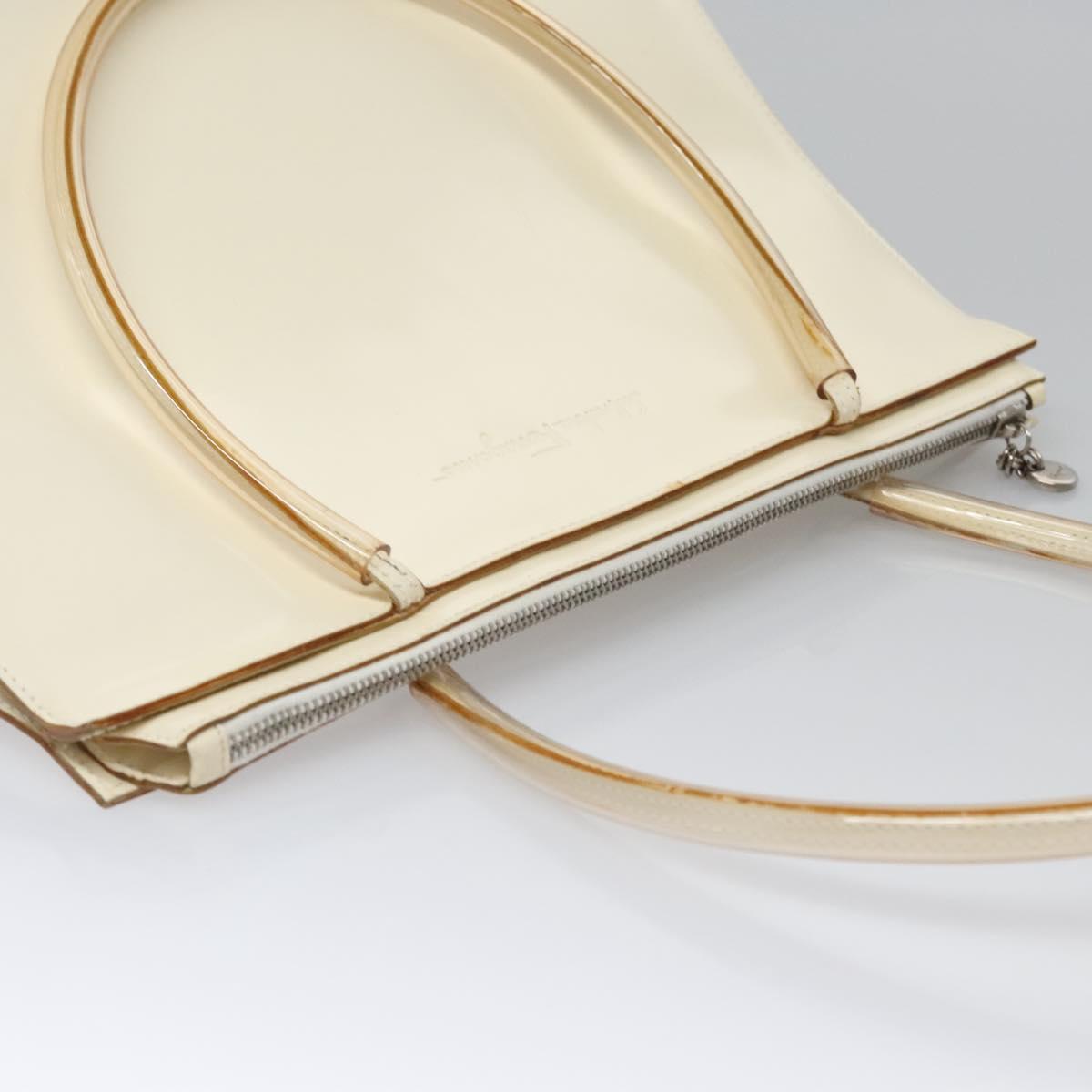 Salvatore Ferragamo Tote Bag Enamel White Silver Auth bs23225