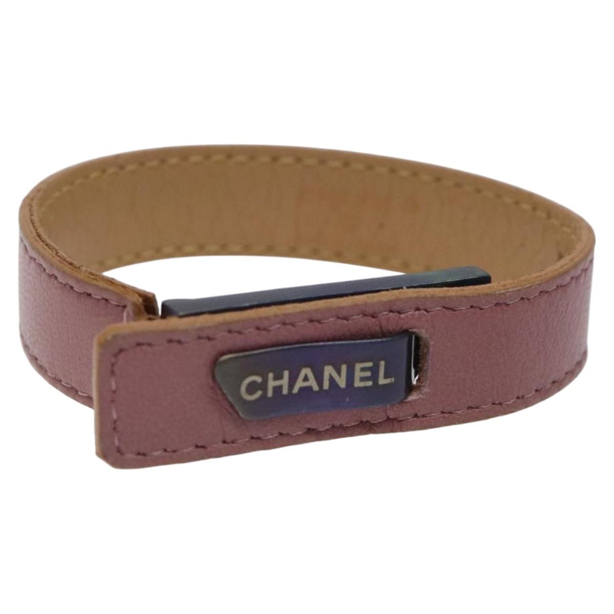 CHANEL Bracelet Leather Purple CC Auth bs23239