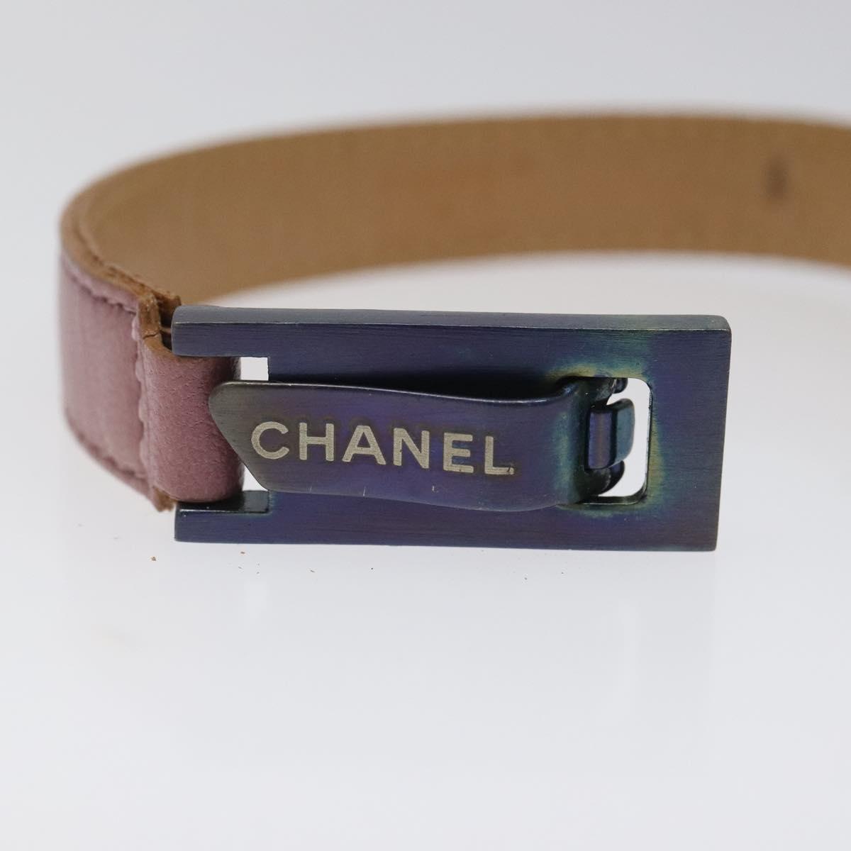 CHANEL Bracelet Leather Purple CC Auth bs23239