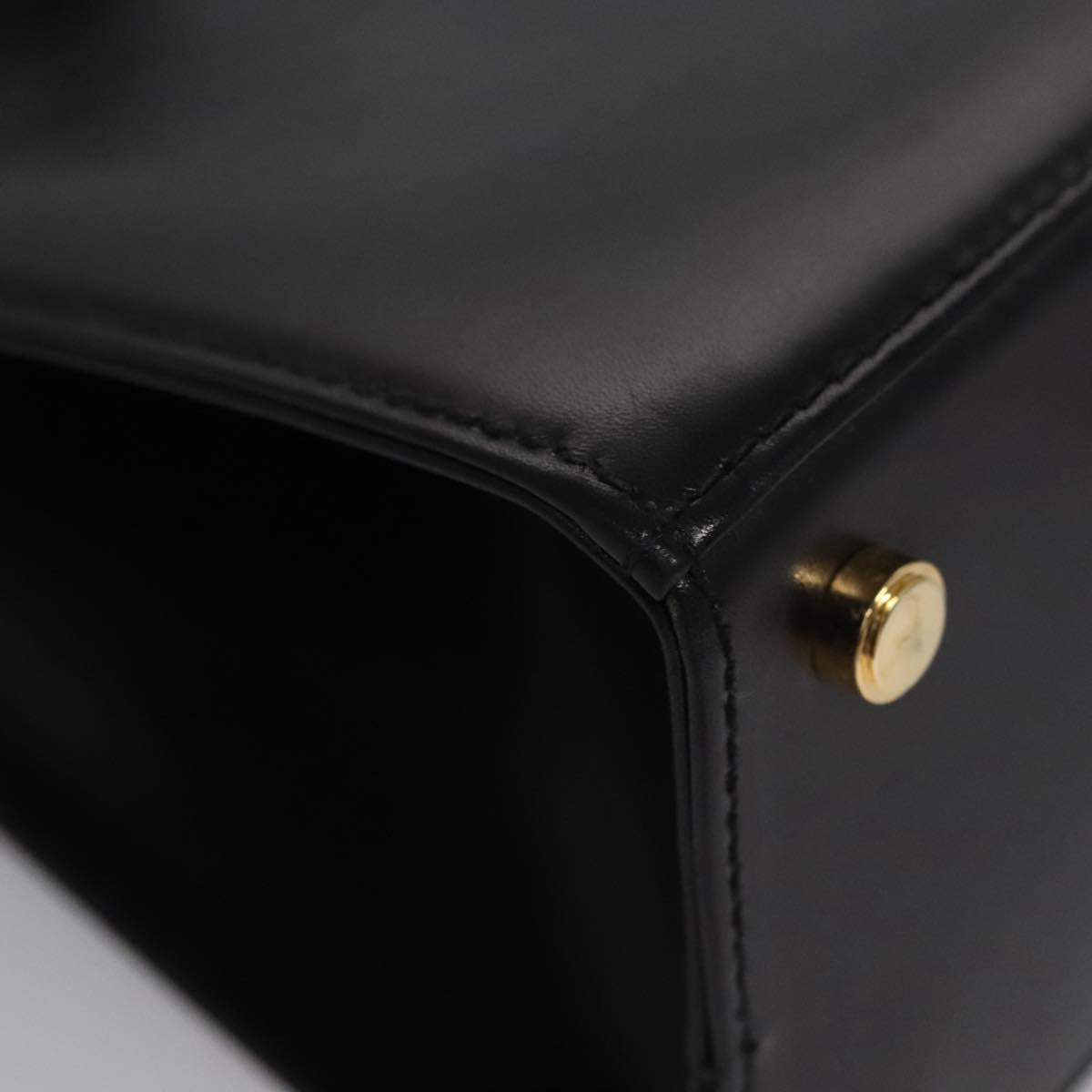 Salvatore Ferragamo Vala Hand Bag Leather Black Gold Auth bs23240