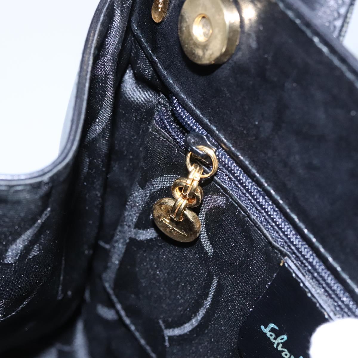 Salvatore Ferragamo Vala Hand Bag Leather Black Gold Auth bs23240