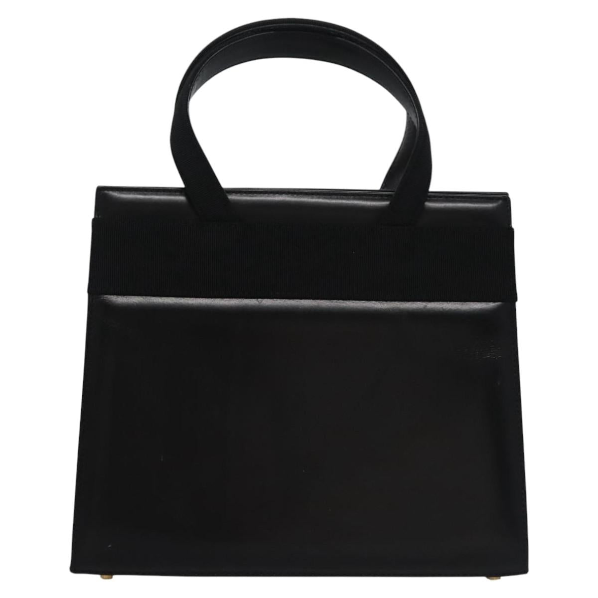 Salvatore Ferragamo Vala Hand Bag Leather Black Gold Auth bs23240