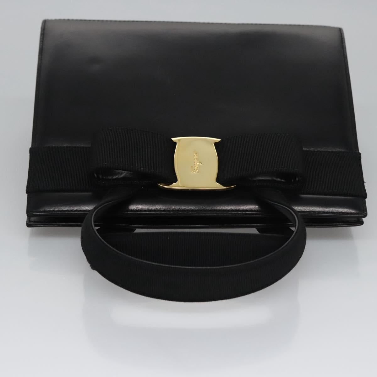 Salvatore Ferragamo Vala Hand Bag Leather Black Gold Auth bs23240