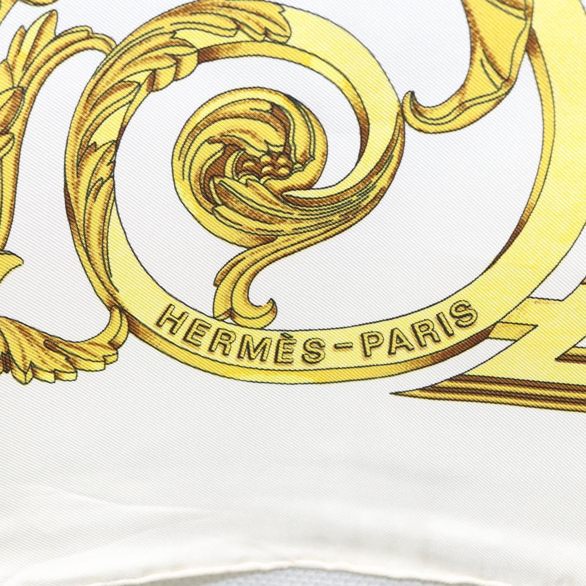 HERMES Carre 90 Scarf ""LES TUILERIES"" Silk Yellow White Auth bs23244
