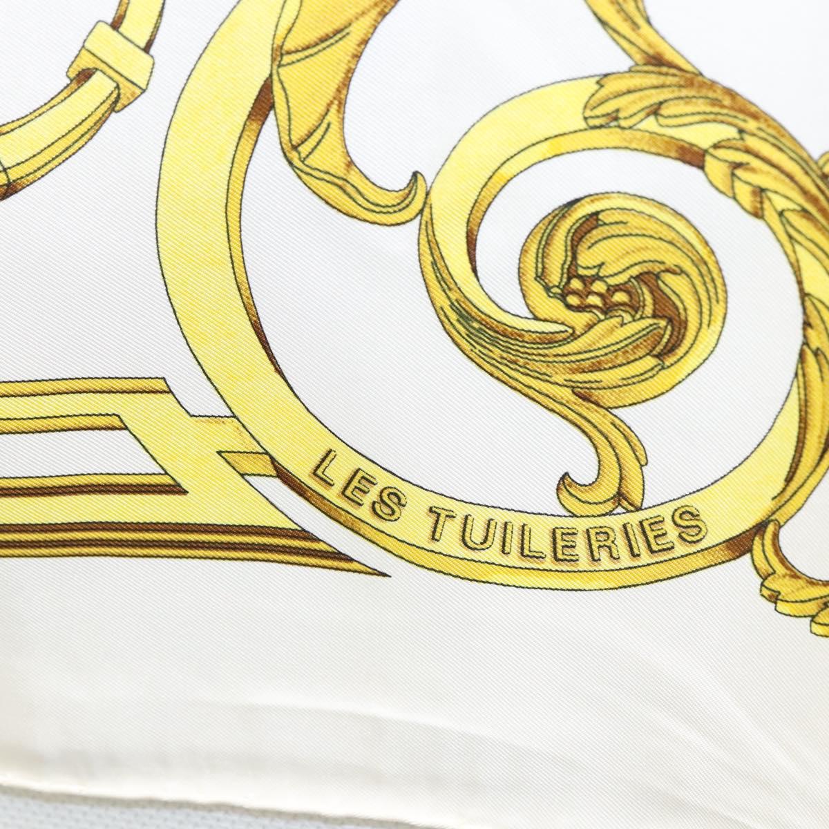HERMES Carre 90 Scarf ""LES TUILERIES"" Silk Yellow White Auth bs23244