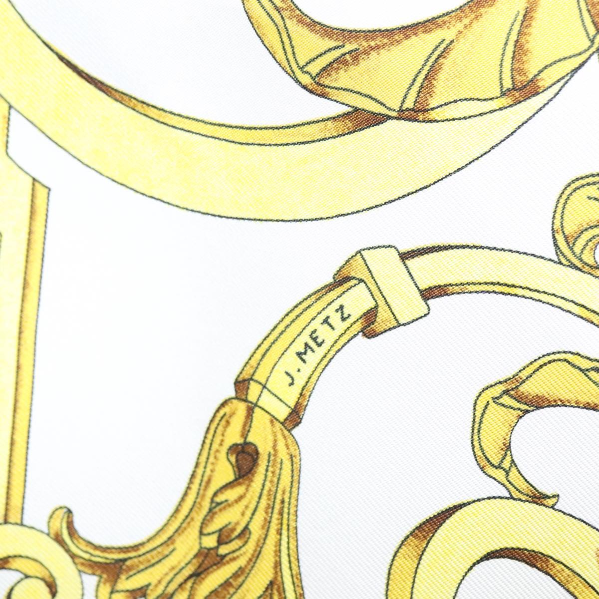 HERMES Carre 90 Scarf ""LES TUILERIES"" Silk Yellow White Auth bs23244