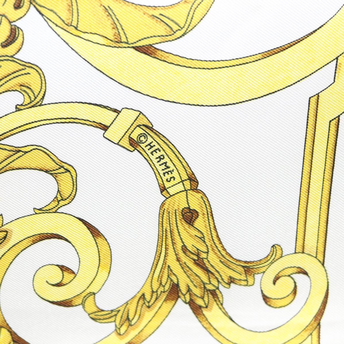HERMES Carre 90 Scarf ""LES TUILERIES"" Silk Yellow White Auth bs23244