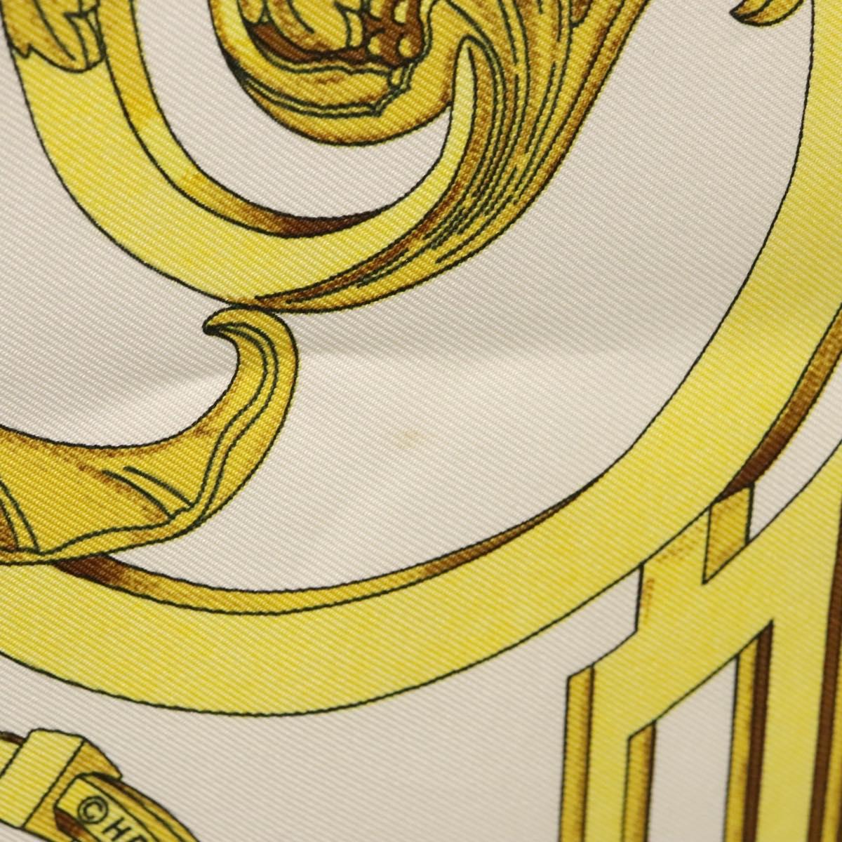 HERMES Carre 90 Scarf ""LES TUILERIES"" Silk Yellow White Auth bs23244