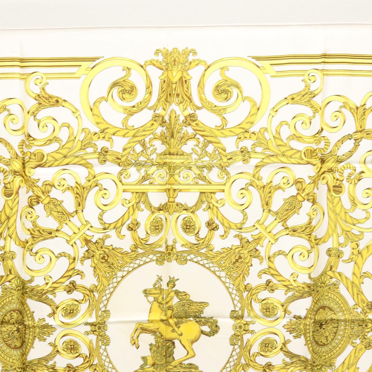 HERMES Carre 90 Scarf ""LES TUILERIES"" Silk Yellow White Auth bs23244