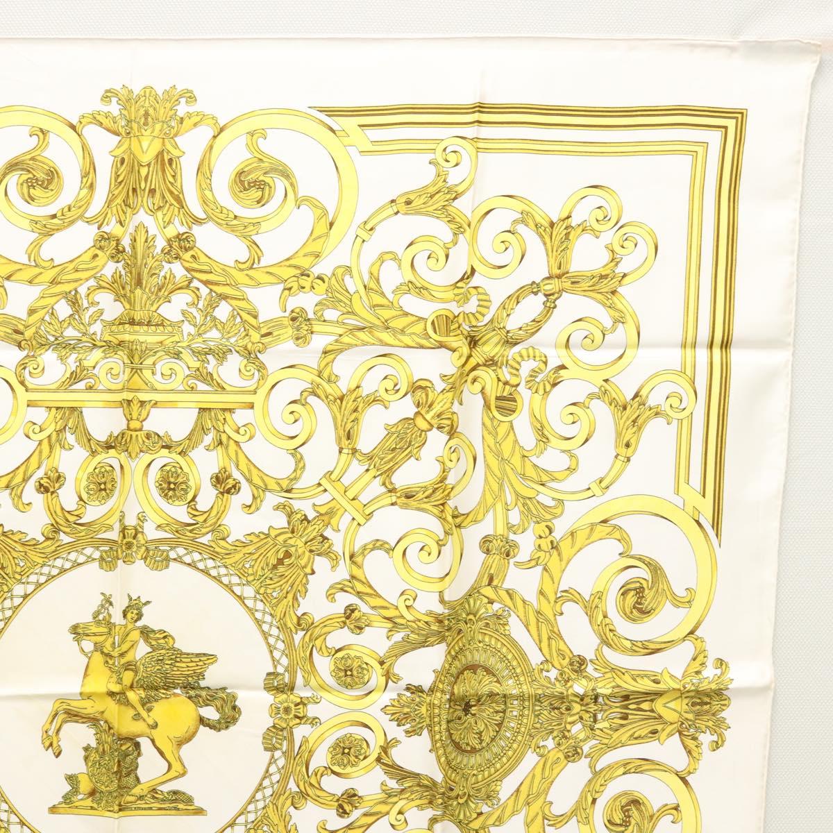 HERMES Carre 90 Scarf ""LES TUILERIES"" Silk Yellow White Auth bs23244