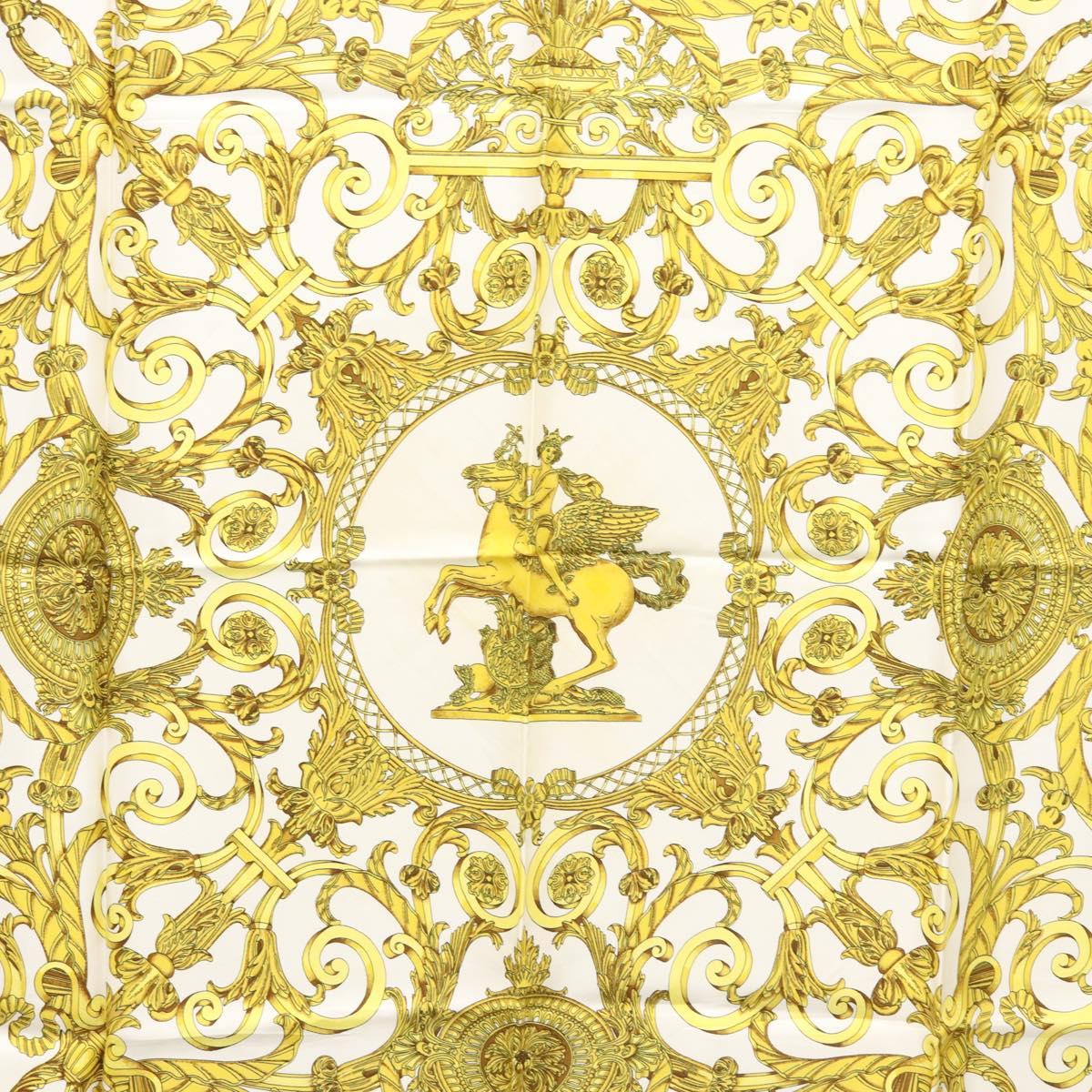 HERMES Carre 90 Scarf ""LES TUILERIES"" Silk Yellow White Auth bs23244