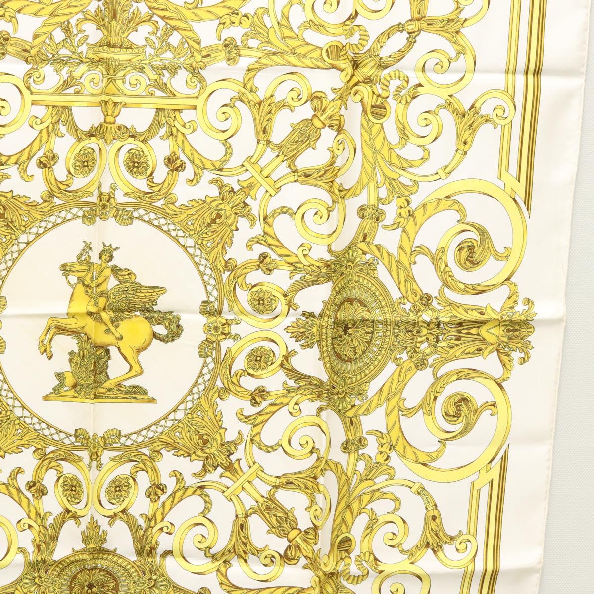 HERMES Carre 90 Scarf ""LES TUILERIES"" Silk Yellow White Auth bs23244