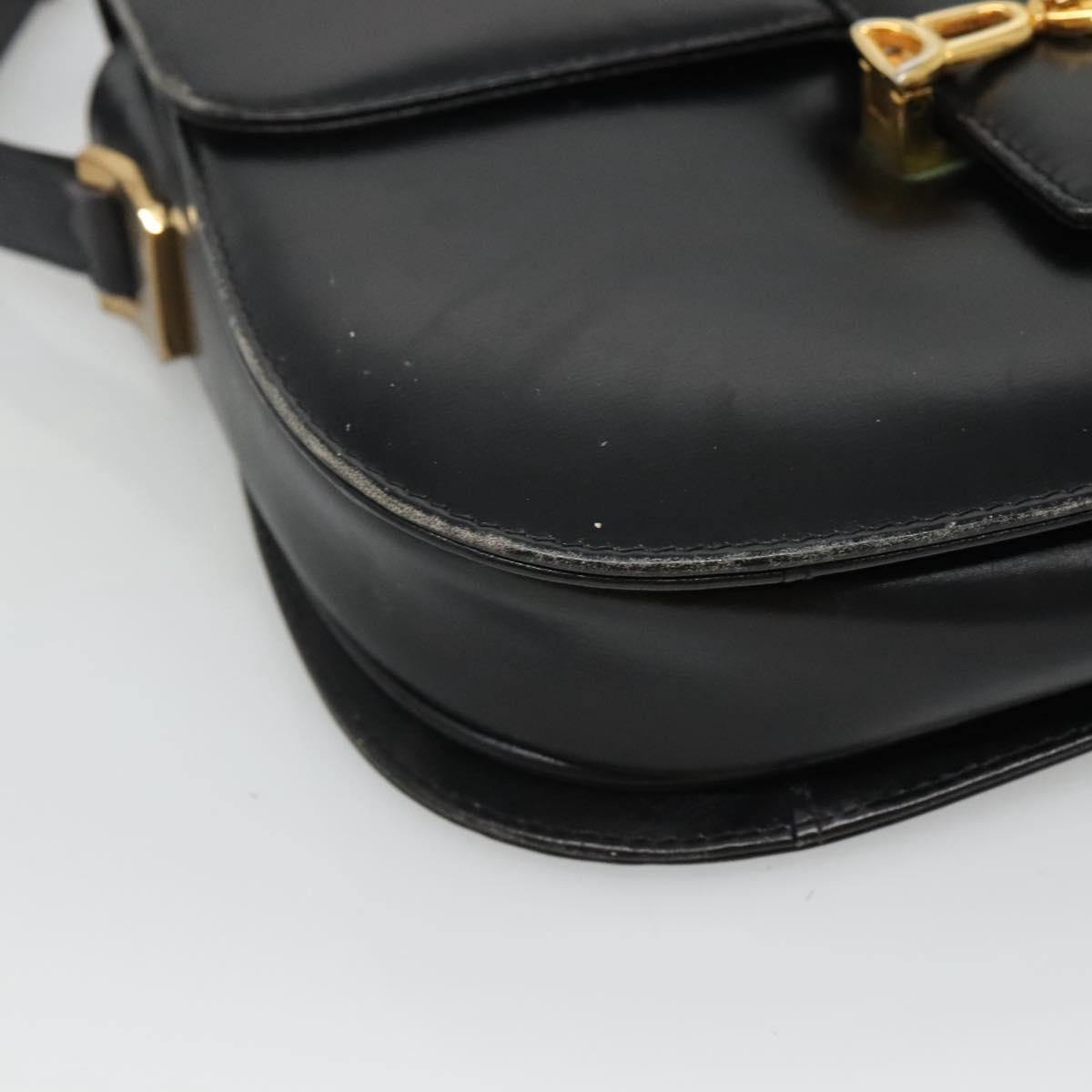 CELINE Horse Carriage Shoulder Bag Leather Black Gold Auth bs23266