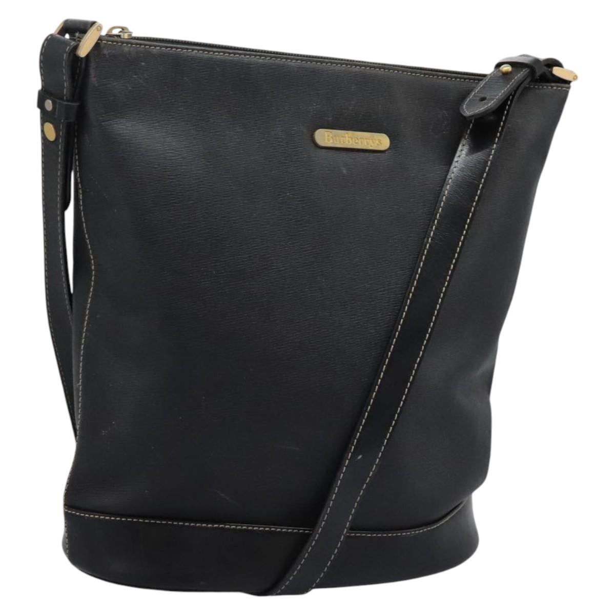 Burberrys Shoulder Bag Leather Black Gold Auth bs23277