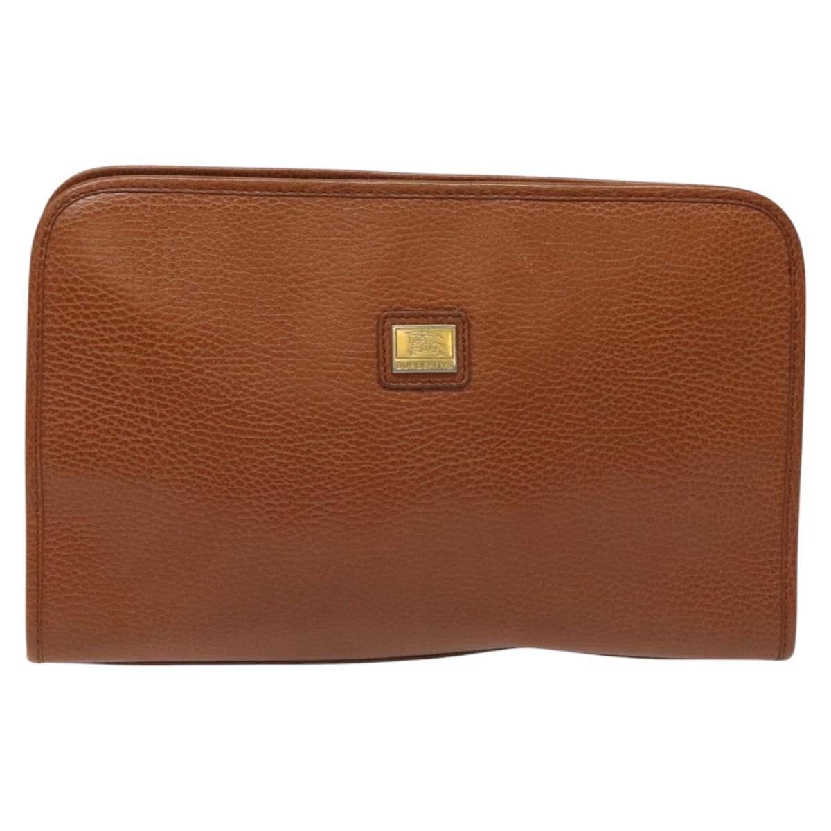 Burberrys Clutch Bag Leather Brown Auth bs23316