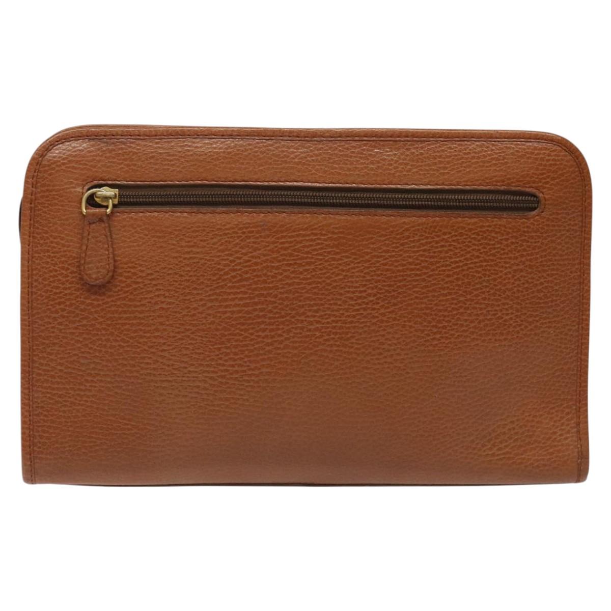 Burberrys Clutch Bag Leather Brown Auth bs23316