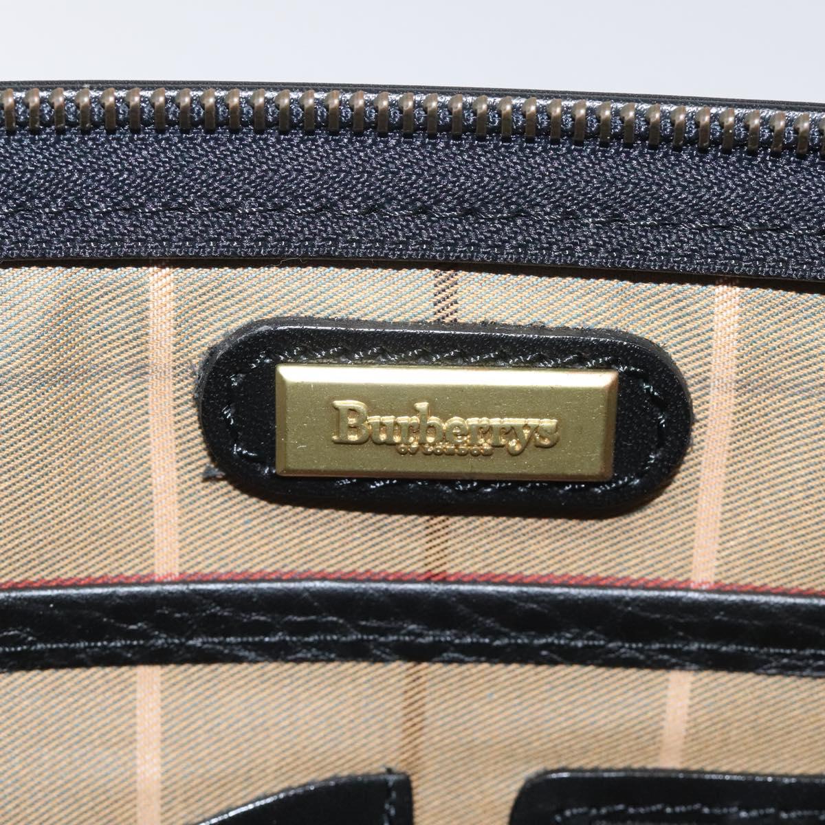 Burberrys Clutch Bag Leather Black Auth bs23321