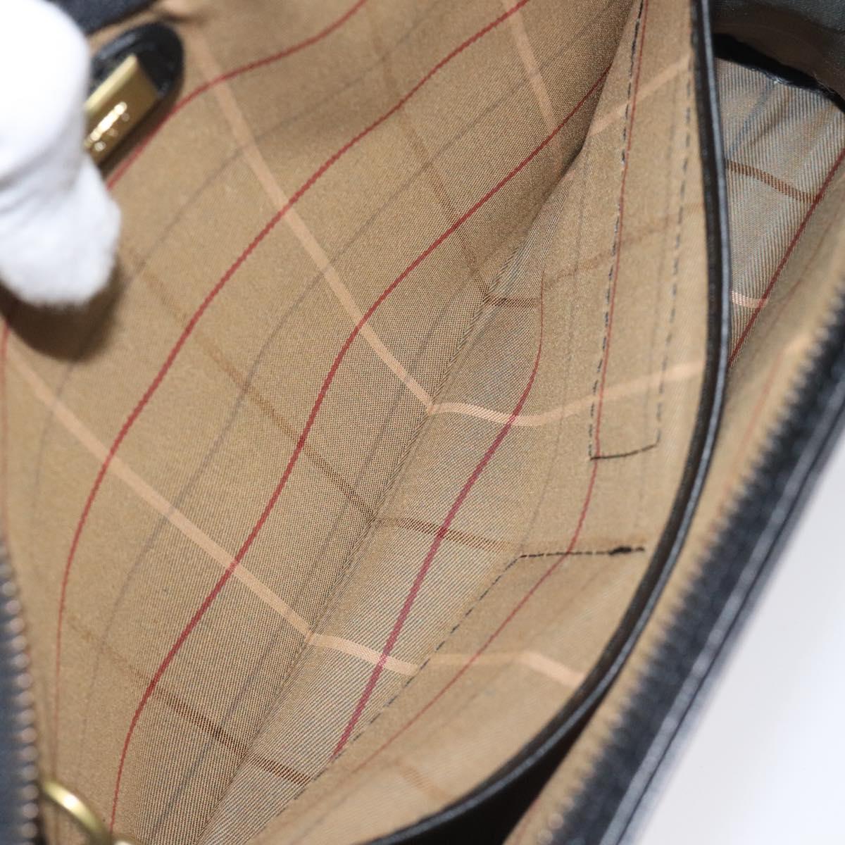 Burberrys Clutch Bag Leather Black Auth bs23321