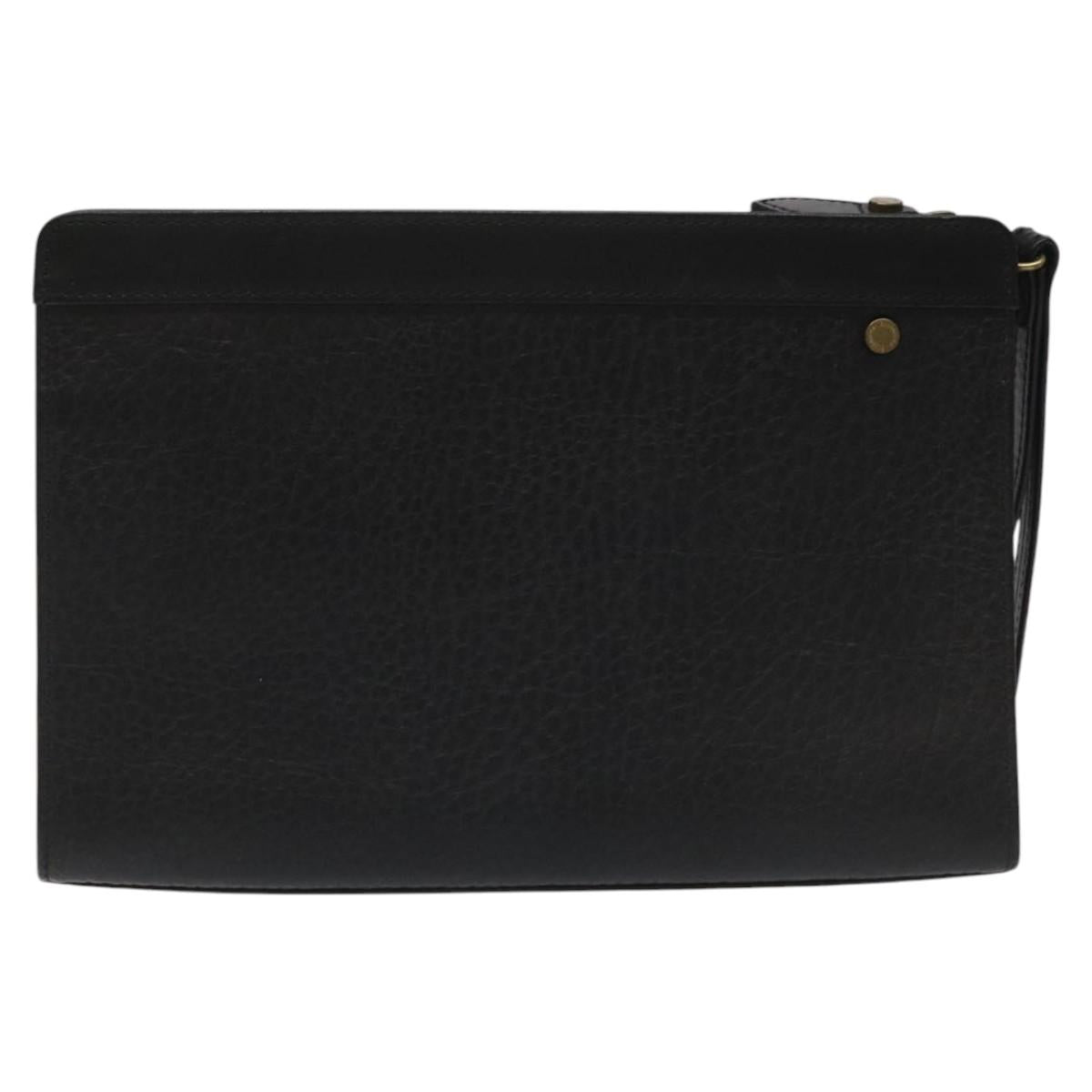 Burberrys Clutch Bag Leather Black Auth bs23321