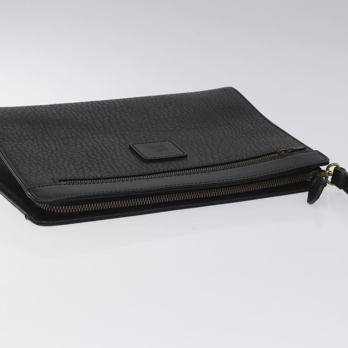 Burberrys Clutch Bag Leather Black Auth bs23321