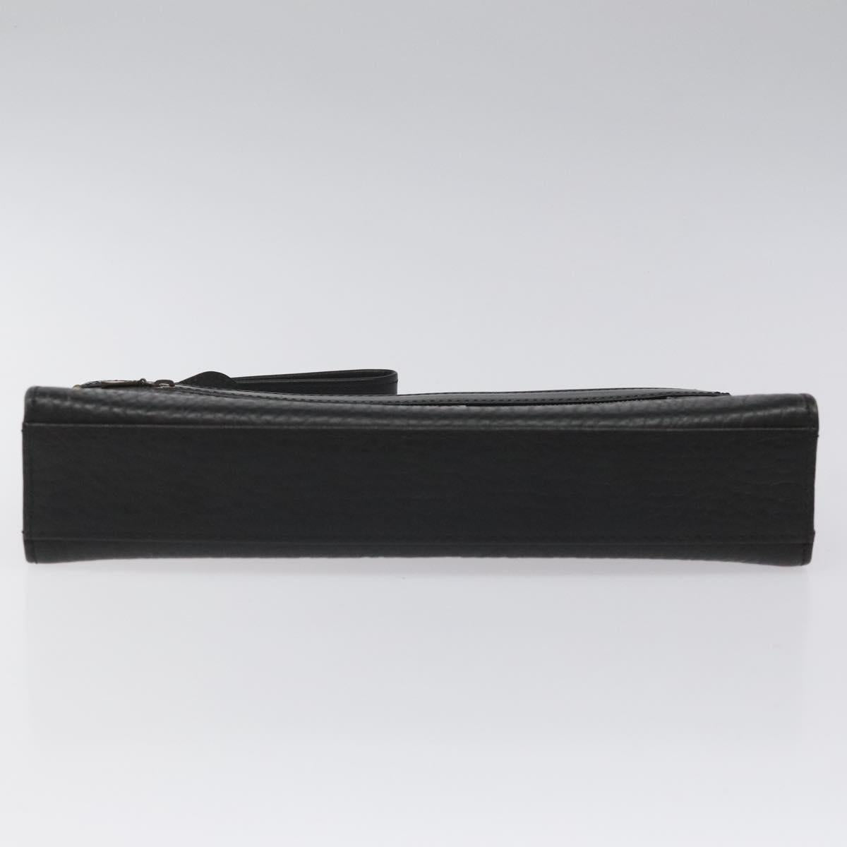 Burberrys Clutch Bag Leather Black Auth bs23321