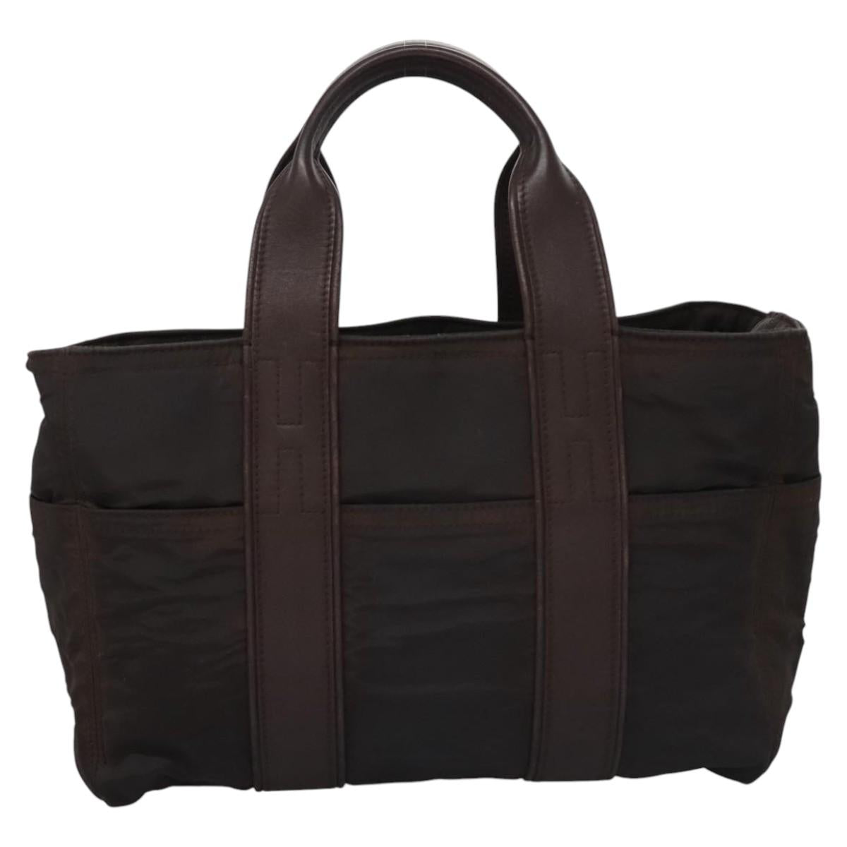 HERMES Acape Luco PM Hand Bag Nylon Brown Auth bs23322