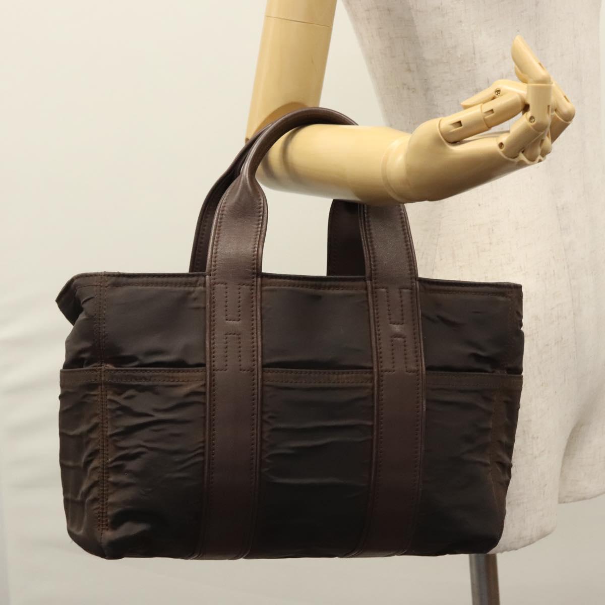 HERMES Acape Luco PM Hand Bag Nylon Brown Auth bs23322