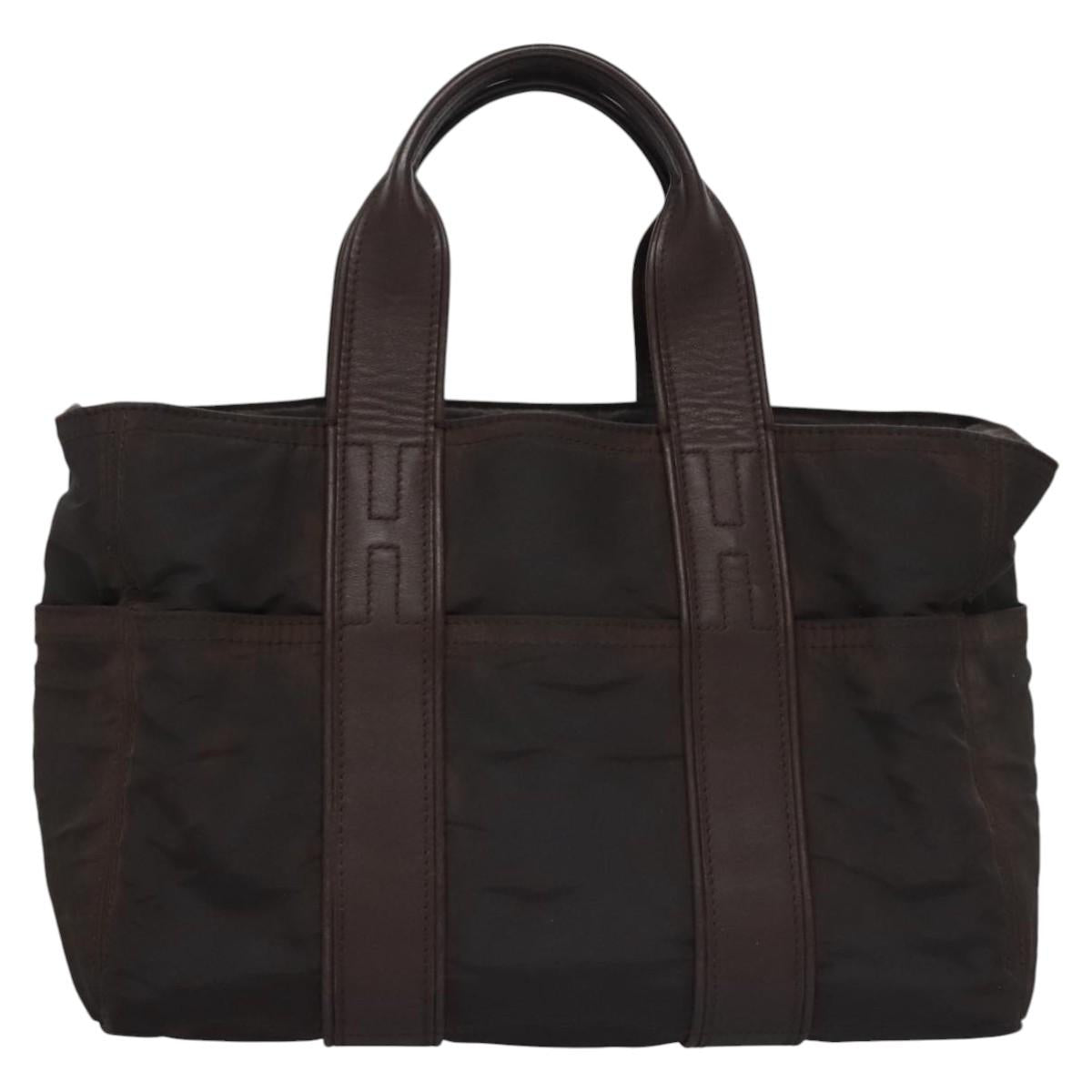 HERMES Acape Luco PM Hand Bag Nylon Brown Auth bs23322