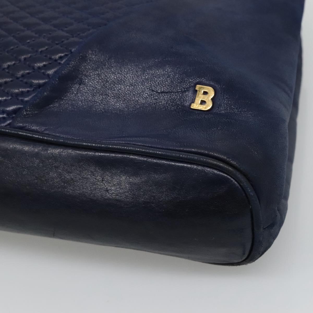 BALLY Shoulder Bag Leather Navy Gold Auth bs23323