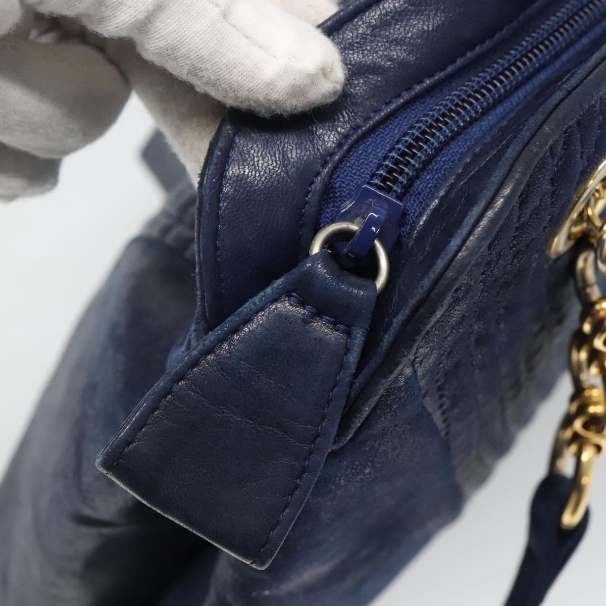 BALLY Shoulder Bag Leather Navy Gold Auth bs23323