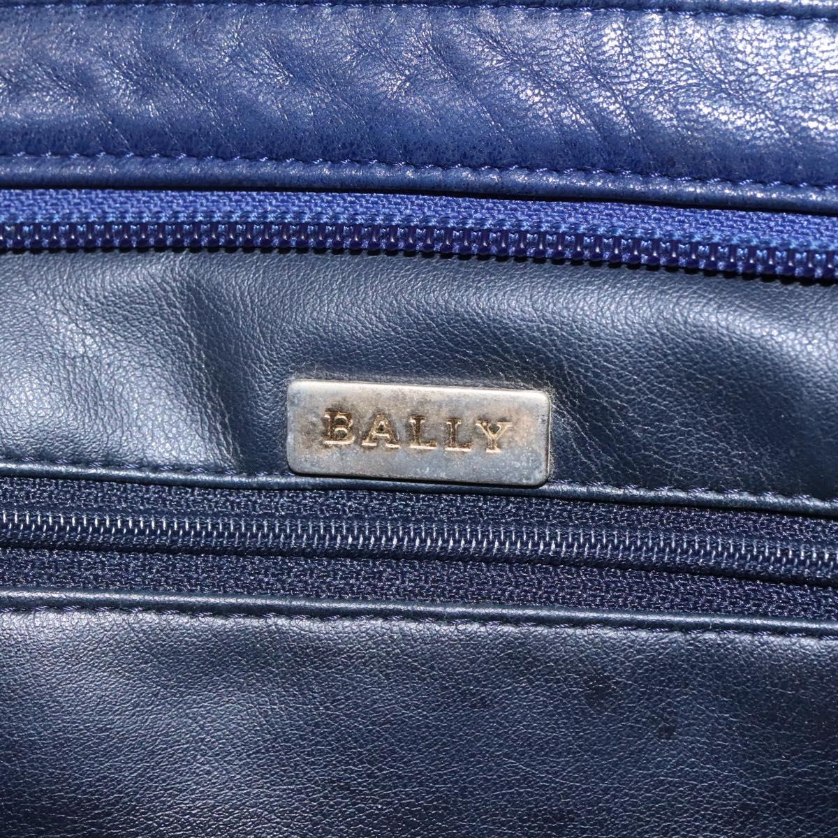 BALLY Shoulder Bag Leather Navy Gold Auth bs23323