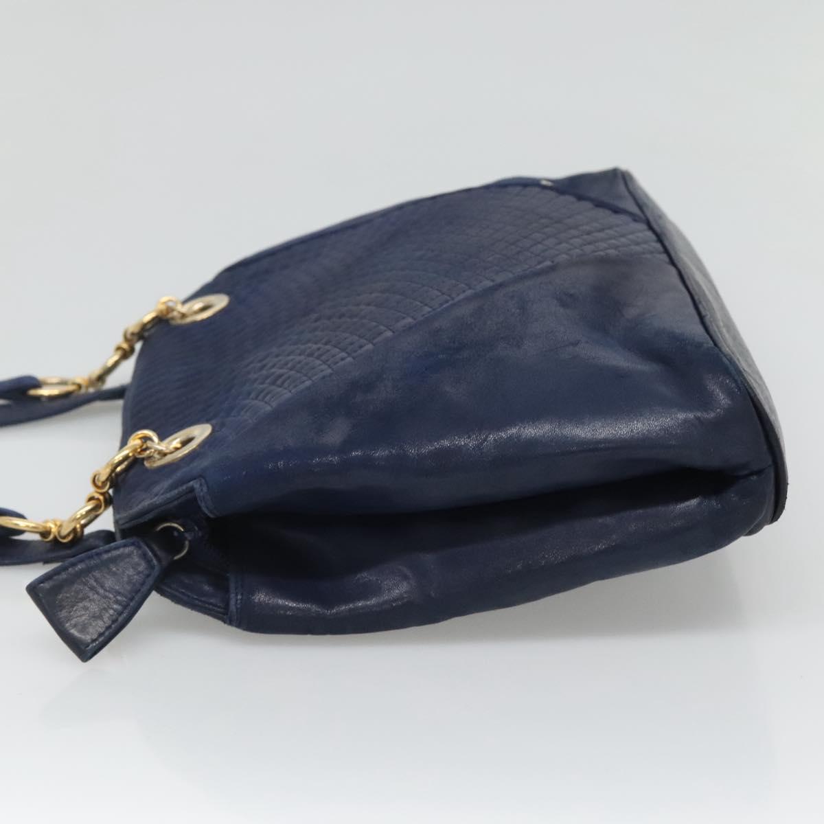 BALLY Shoulder Bag Leather Navy Gold Auth bs23323