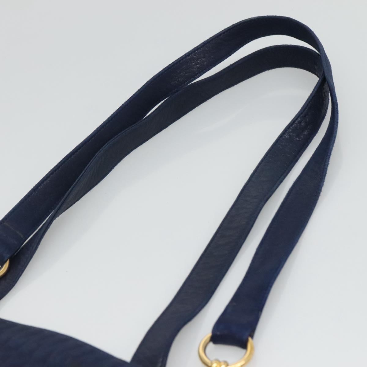 BALLY Shoulder Bag Leather Navy Gold Auth bs23323
