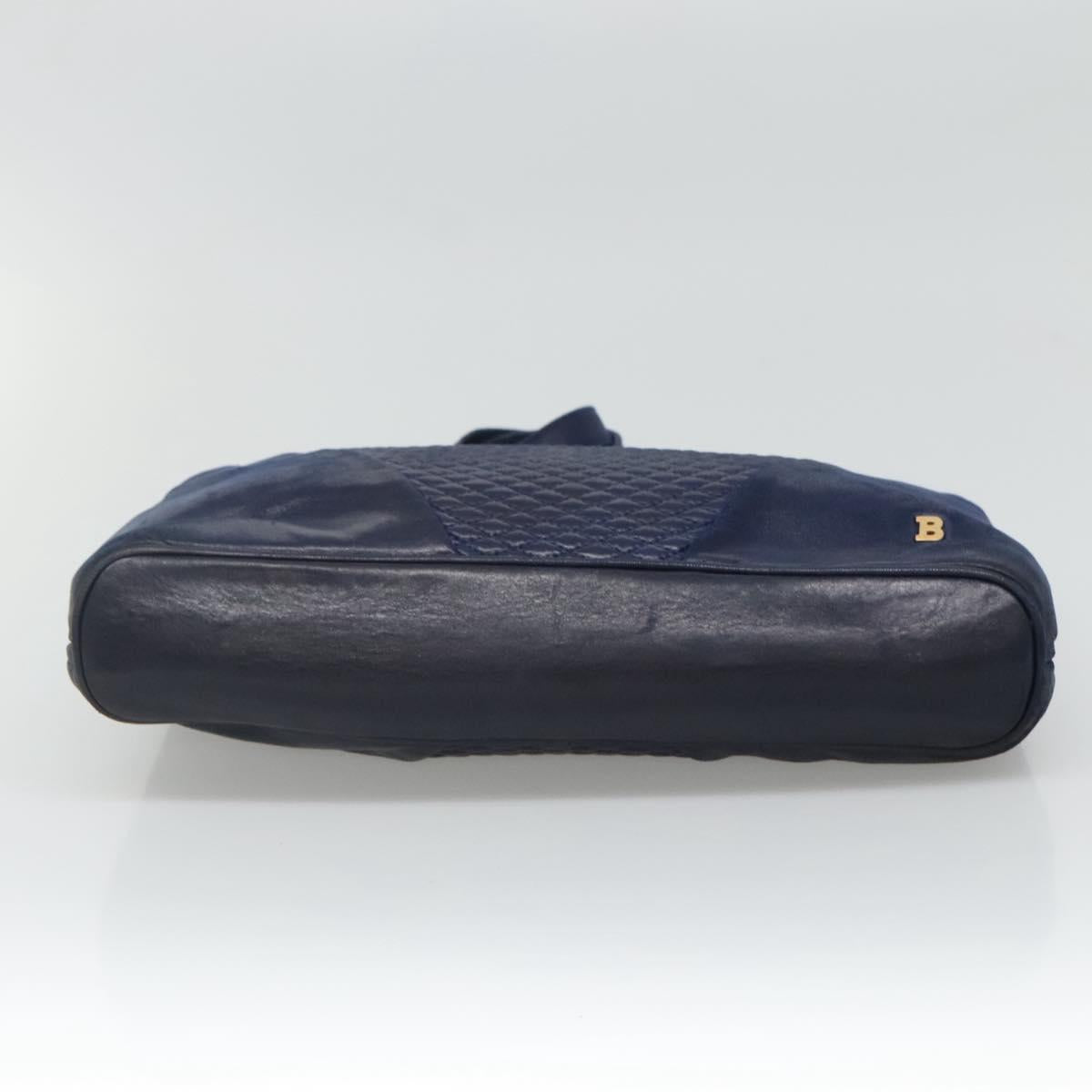 BALLY Shoulder Bag Leather Navy Gold Auth bs23323
