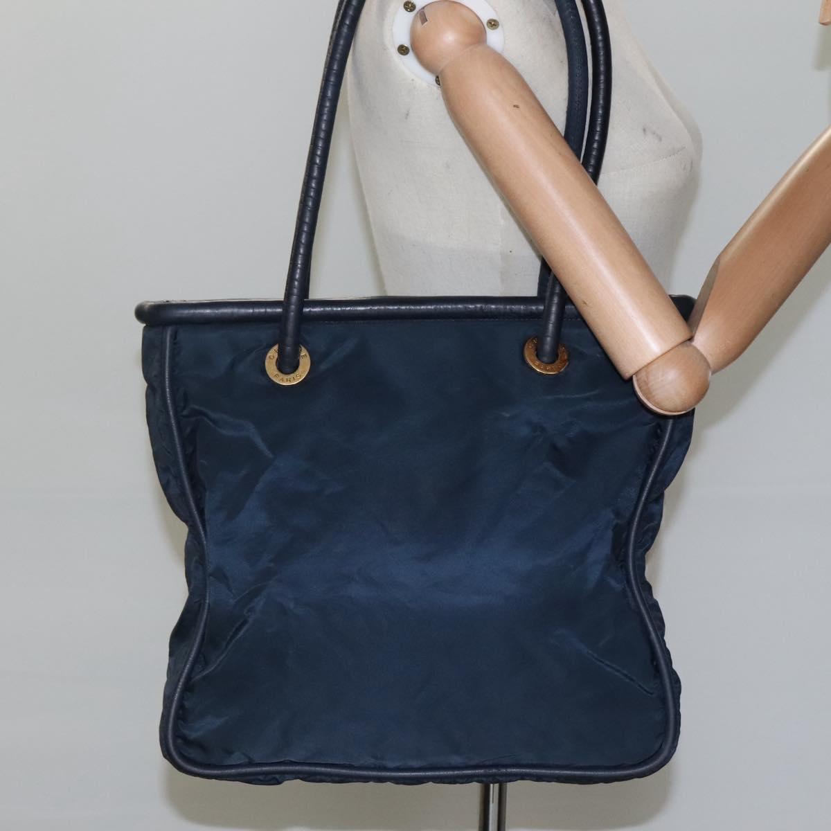 CELINE Tote Bag Nylon Navy Gold Auth bs23326