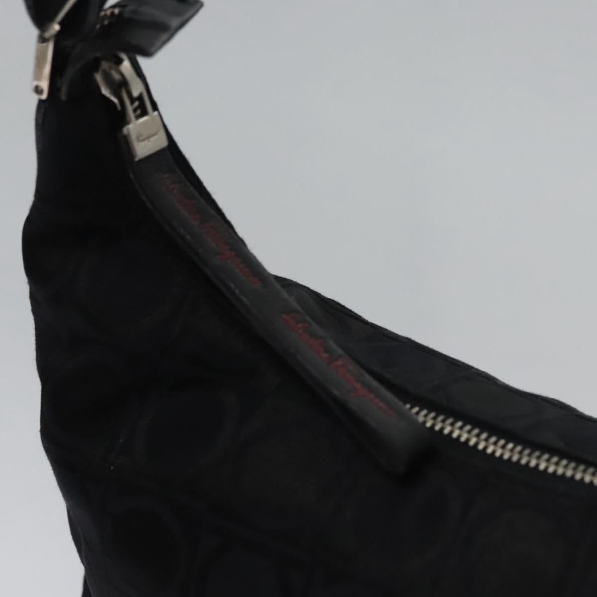 Salvatore Ferragamo Gancini Shoulder Bag Canvas Black Silver Auth bs23336