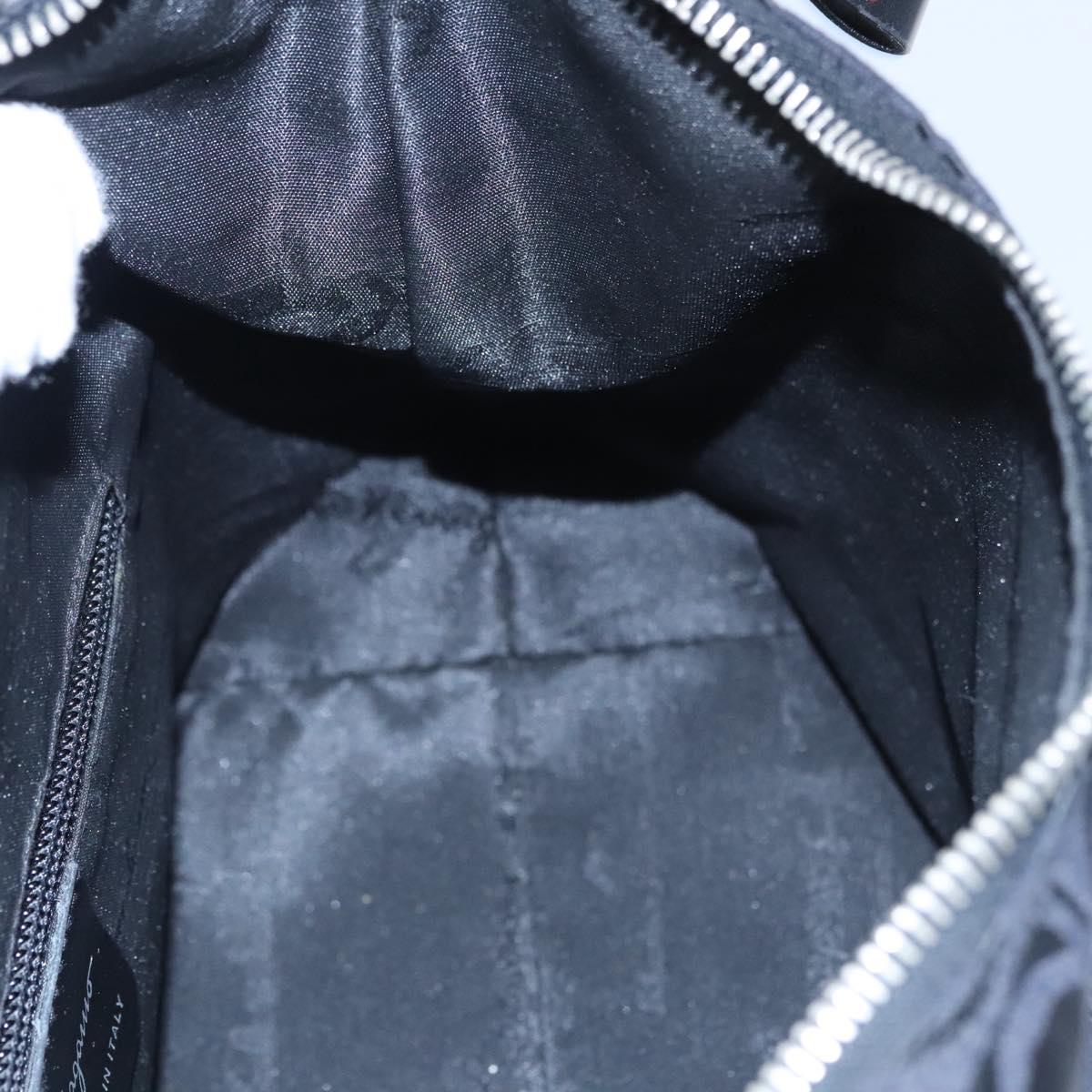 Salvatore Ferragamo Gancini Shoulder Bag Canvas Black Silver Auth bs23336