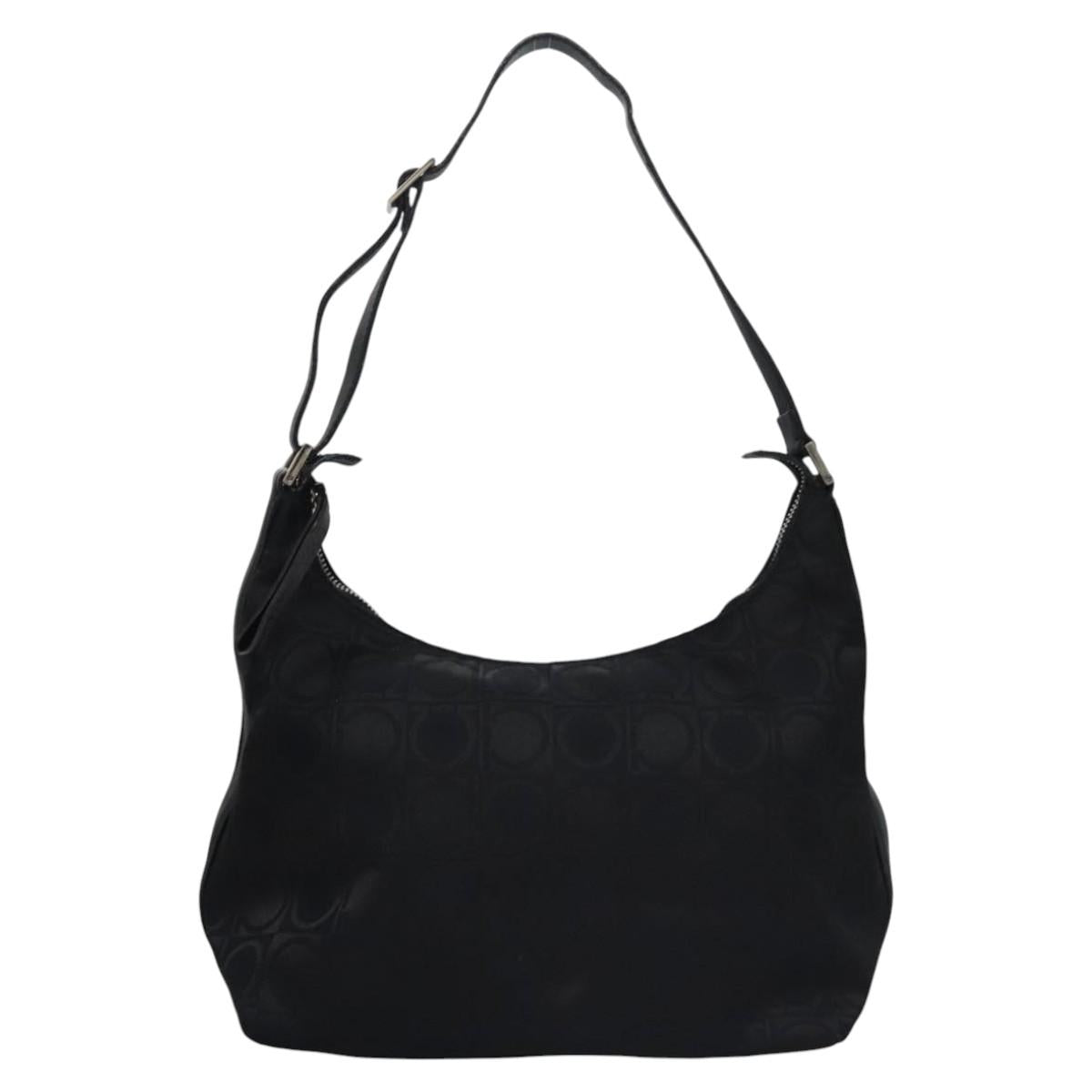 Salvatore Ferragamo Gancini Shoulder Bag Canvas Black Silver Auth bs23336