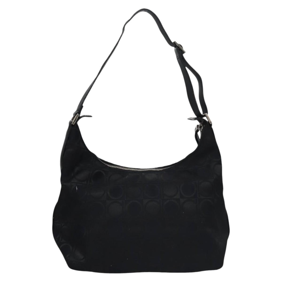 Salvatore Ferragamo Gancini Shoulder Bag Canvas Black Silver Auth bs23336