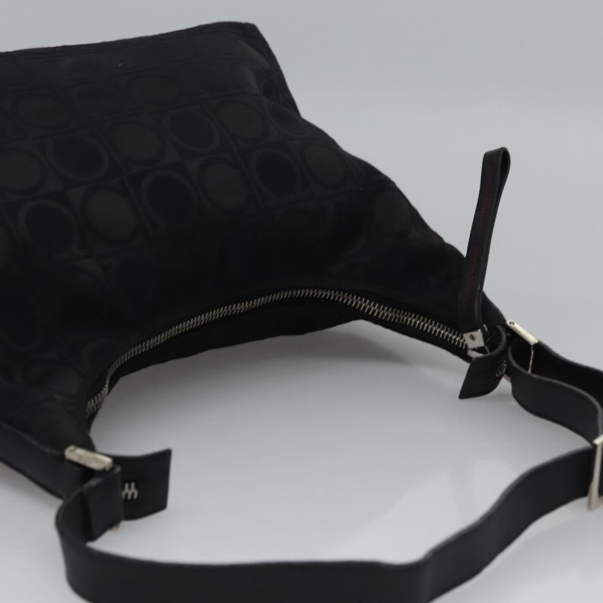 Salvatore Ferragamo Gancini Shoulder Bag Canvas Black Silver Auth bs23336