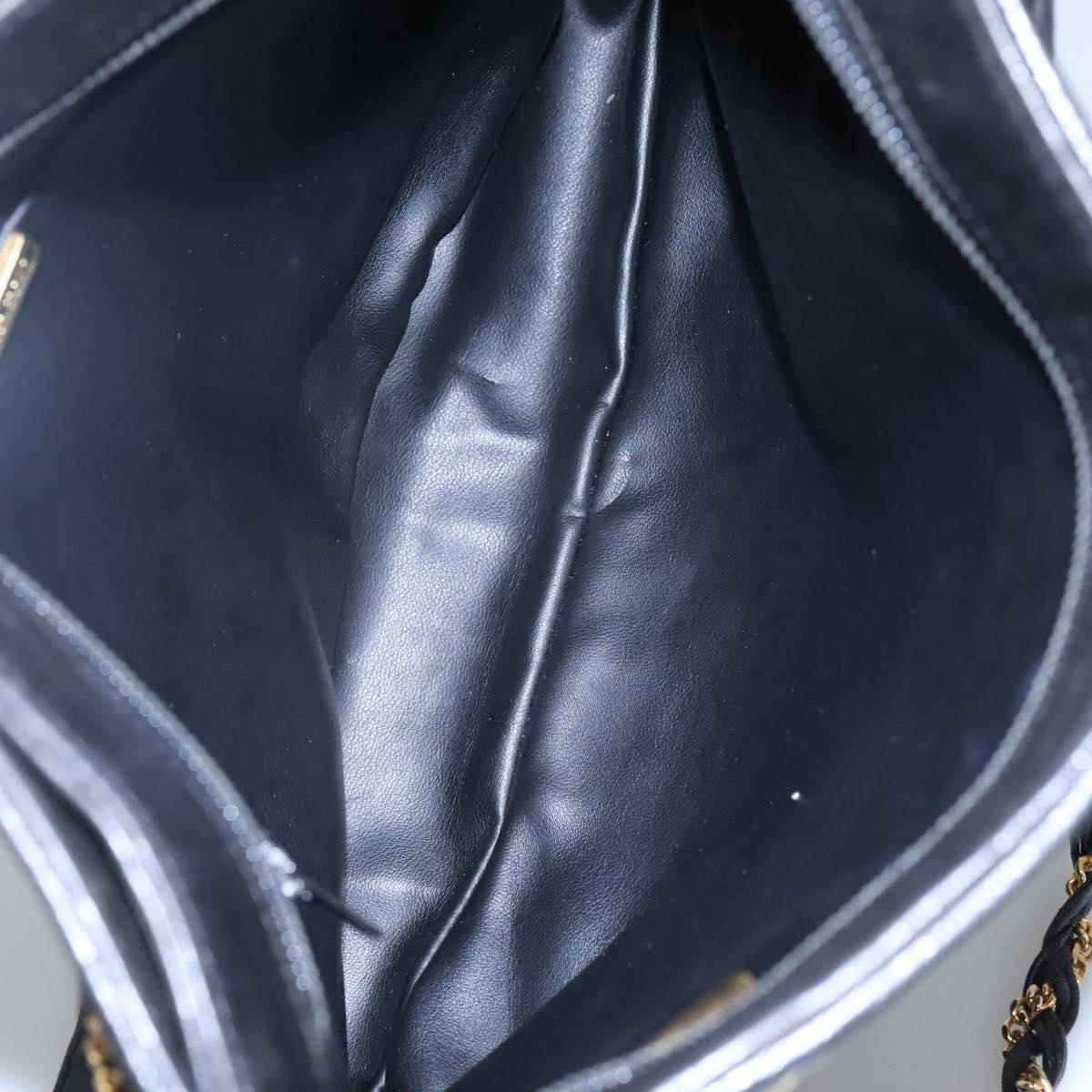 BALLY Quilted Chain Shoulder Bag Leather Black Gold Auth bs23339