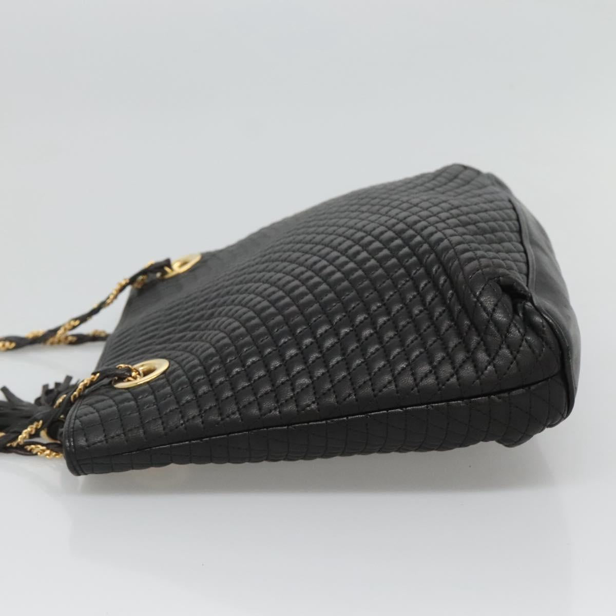 BALLY Quilted Chain Shoulder Bag Leather Black Gold Auth bs23339