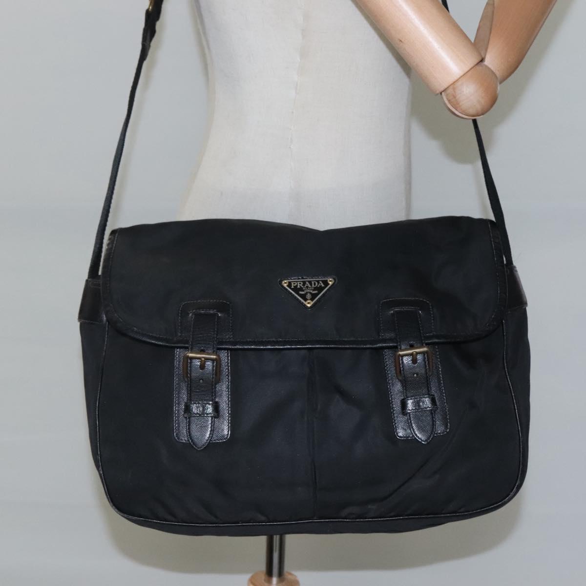 PRADA Shoulder Bag Nylon Black Silver Auth bs23348