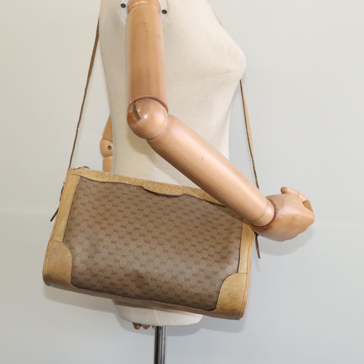 GUCCI Micro GG Supreme Shoulder Bag PVC Beige Gold Auth bs23363