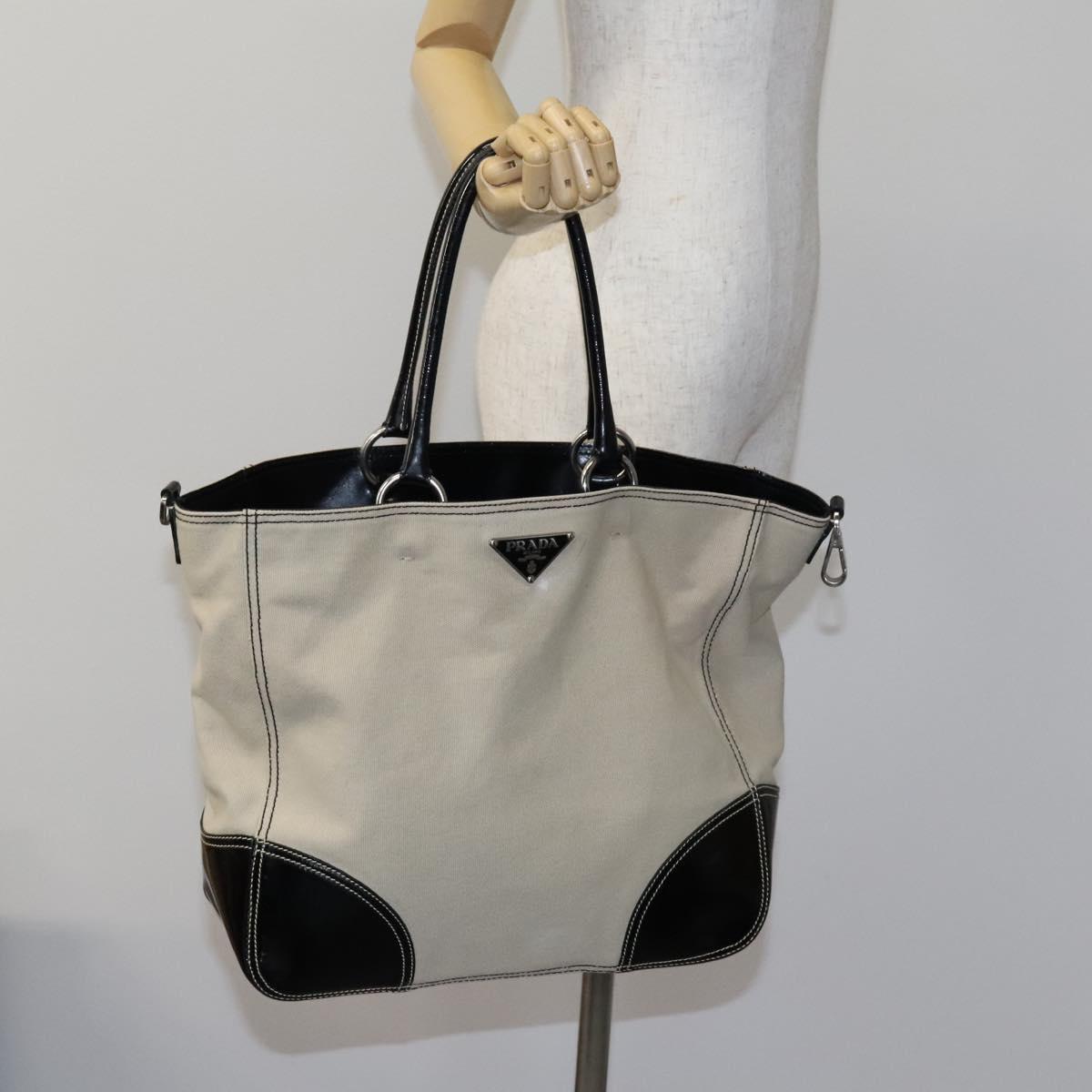 PRADA Tote Bag Canvas Beige Auth bs23380